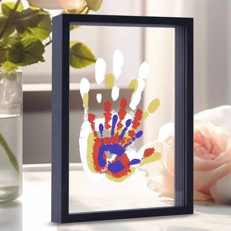 CHERRY CHEERS Family Handprint Kit, DIY Craft Keepsake Wooden Frame, Endless Gift Set, Non-Toxic Paints, Transparent Sheets (Black) - Image 1
